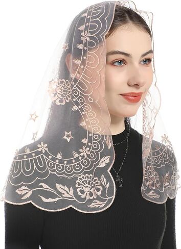 Bozidol Mantilla Veils for Church Catholic, D Shape Praying Hands With Cross Chapel Veil, Latin Mass Head Coverings for Women in Kuwait