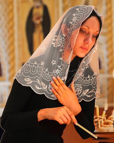 Bozidol Mantilla Veils for Church Catholic, D Shape Praying Hands With Cross Chapel Veil, Latin Mass Head Coverings for Women in Kuwait