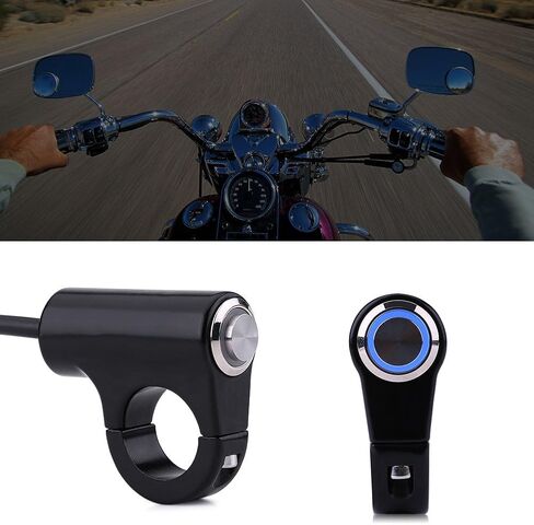 Handlebar ON/Off Switch, DC 10-12V to AC 220V Motorcycle 7/8" Start Button Weatherproof Aluminum Handlebar Light Switch (A Style Self Reset Button) in Saudi Arabia