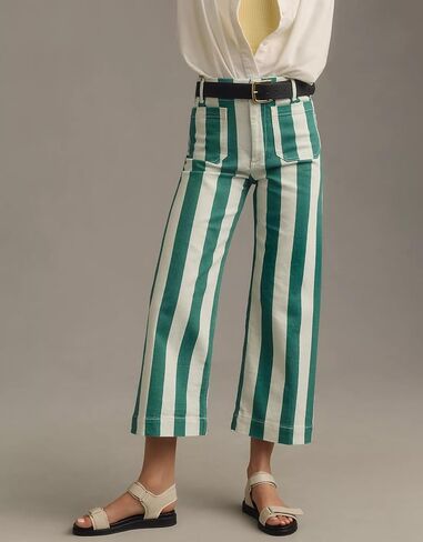 Kedera Women Striped Pants Wide Leg Trousers Casual High Waisted Pants Summer Flare Jeans with Patched Pockets in Saudi Arabia
