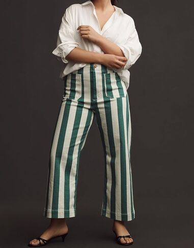 Kedera Women Striped Pants Wide Leg Trousers Casual High Waisted Pants Summer Flare Jeans with Patched Pockets in Saudi Arabia