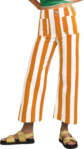 Kedera Women Striped Pants Wide Leg Trousers Casual High Waisted Pants Summer Flare Jeans with Patched Pockets in Saudi Arabia