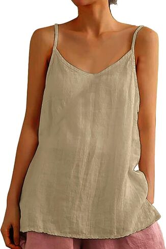 Womens Tank Tops Summer Casual Sleeveless V Neck Camisole Loose Fit Spaghetti Strap Cami Shirts in Saudi Arabia