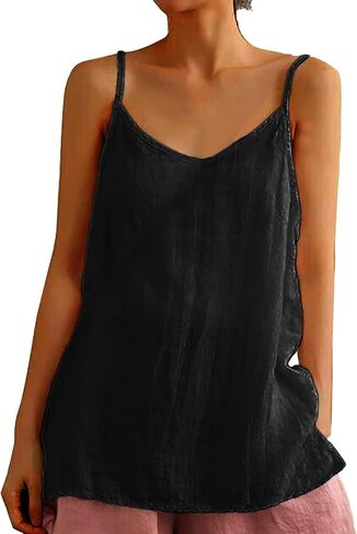 Womens Tank Tops Summer Casual Sleeveless V Neck Camisole Loose Fit Spaghetti Strap Cami Shirts in Saudi Arabia