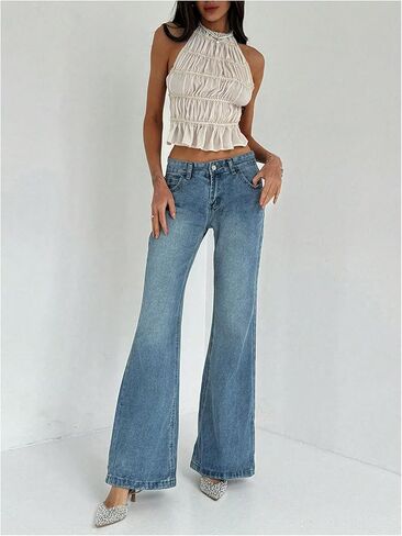 MakeMeChic Women's Ruffle Layered Halter Top Sleeveless Tie Back Y2K Crop Tops in Kuwait