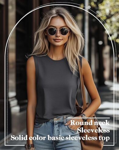Ficerd 8 Pack Women’s Sleeveless Tops, Crew Neck Loose Fit Tank Tops Basic Summer Cotton Shirts Casual 2025 Fashion T Shirts in Saudi Arabia