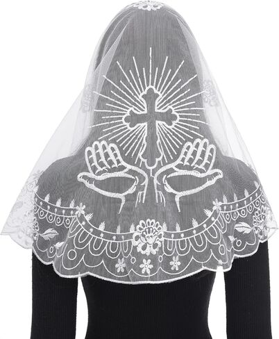 Bozidol Mantilla Veils for Church Catholic, D Shape Praying Hands With Cross Chapel Veil, Latin Mass Head Coverings for Women in Saudi Arabia
