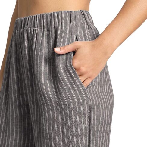 Amazhiyu Women's 100% Linen Summer Casual Elastic Waist Stripes Wide Leg Pants in Saudi Arabia