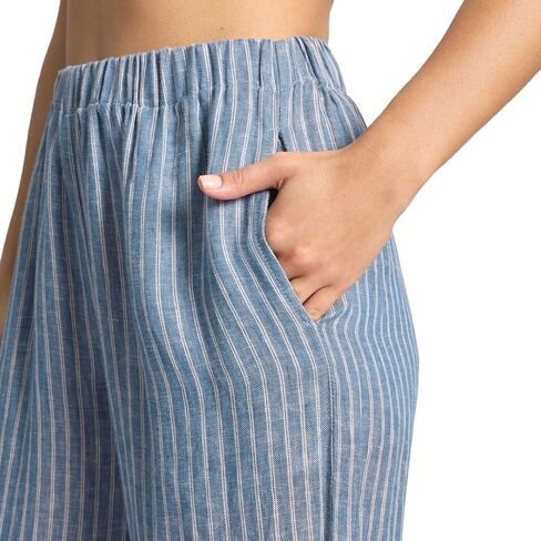 Amazhiyu Women's 100% Linen Summer Casual Elastic Waist Stripes Wide Leg Pants in Saudi Arabia