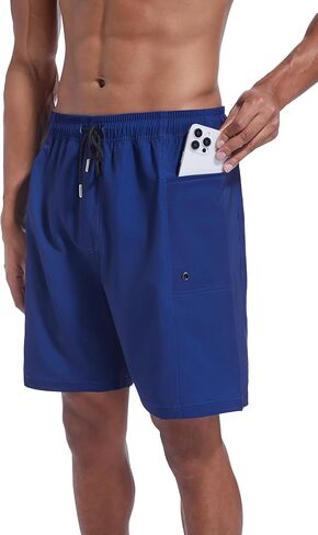 QRANSS Men's Fashion 7 inch Quick Dry Swim Trunks Zipper Pockets Bathing Suit Beach Shorts Boardshorts Without mesh Liner in Kuwait