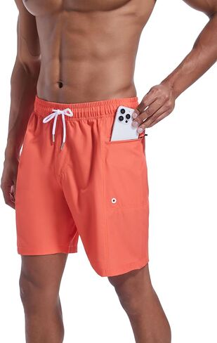 QRANSS Men's Fashion 7 inch Quick Dry Swim Trunks Zipper Pockets Bathing Suit Beach Shorts Boardshorts Without mesh Liner in Kuwait