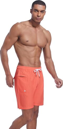 QRANSS Men's Fashion 7 inch Quick Dry Swim Trunks Zipper Pockets Bathing Suit Beach Shorts Boardshorts Without mesh Liner in Kuwait