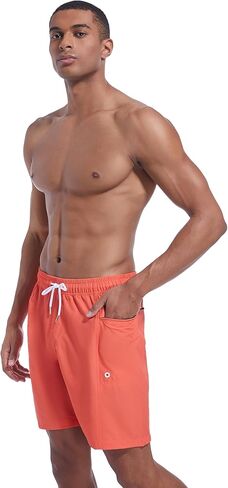 QRANSS Men's Fashion 7 inch Quick Dry Swim Trunks Zipper Pockets Bathing Suit Beach Shorts Boardshorts Without mesh Liner in Kuwait