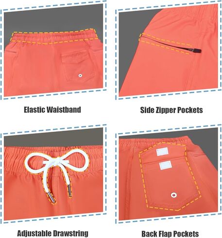 QRANSS Men's Fashion 7 inch Quick Dry Swim Trunks Zipper Pockets Bathing Suit Beach Shorts Boardshorts Without mesh Liner in Kuwait