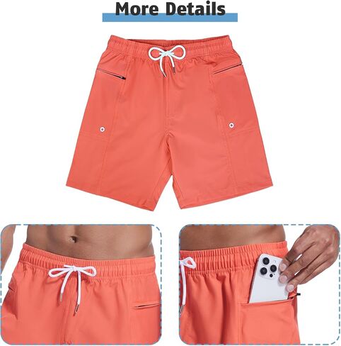 QRANSS Men's Fashion 7 inch Quick Dry Swim Trunks Zipper Pockets Bathing Suit Beach Shorts Boardshorts Without mesh Liner in Kuwait