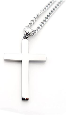 14K Mens Women Sterling Silver Traditional Cross Pendant 3mm Italian Cuban Chain Necklace for men women Fashion Jewelry,Wear Alone or with Pendant in Kuwait