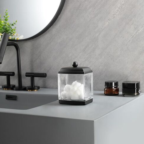 HALSTON H Glass Apothecary Cotton Jar – Elegant Bathroom Vanity Storage Container for Cotton Balls, Swabs & Beauty Essentials – Modern Clear Glass Organizer for Countertops in Saudi Arabia