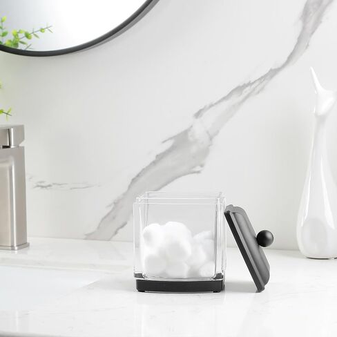 HALSTON H Glass Apothecary Cotton Jar – Elegant Bathroom Vanity Storage Container for Cotton Balls, Swabs & Beauty Essentials – Modern Clear Glass Organizer for Countertops in Saudi Arabia