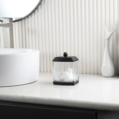 HALSTON H Glass Apothecary Cotton Jar – Elegant Bathroom Vanity Storage Container for Cotton Balls, Swabs & Beauty Essentials – Modern Clear Glass Organizer for Countertops in Saudi Arabia