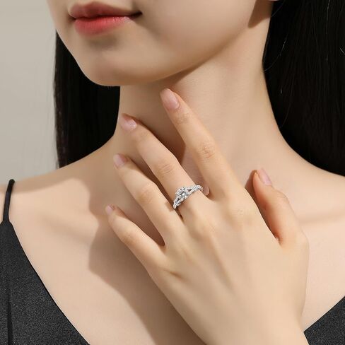 خواتم المشاركة Moissanite للنساء D Color VVS1 Clarity Round Round Cut S925 Sterling Silver Promins in Kuwait