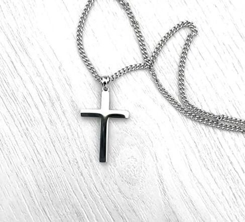 14K Mens Women Sterling Silver Traditional Cross Pendant 3mm Italian Cuban Chain Necklace for men women Fashion Jewelry,Wear Alone or with Pendant in Kuwait