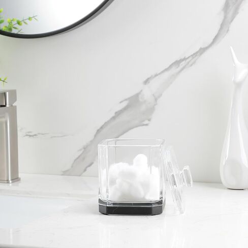 HALSTON H Glass Apothecary Cotton Jar – Elegant Bathroom Vanity Storage Container for Cotton Balls, Swabs & Beauty Essentials – Modern Clear Glass Organizer for Countertops in Saudi Arabia