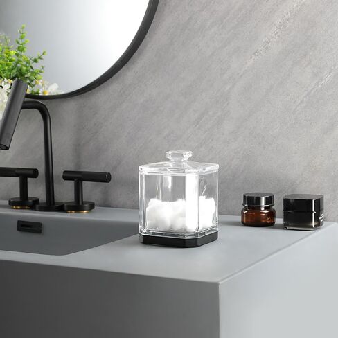HALSTON H Glass Apothecary Cotton Jar – Elegant Bathroom Vanity Storage Container for Cotton Balls, Swabs & Beauty Essentials – Modern Clear Glass Organizer for Countertops in Saudi Arabia