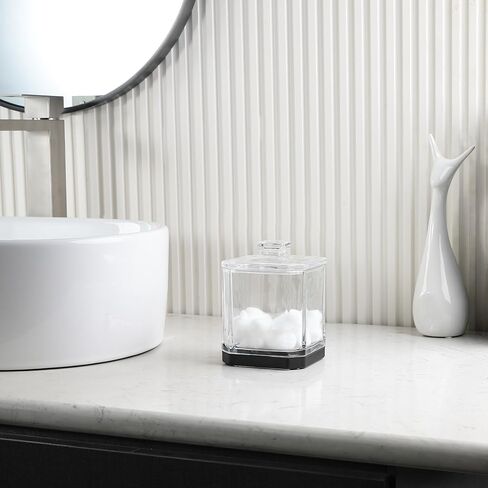 HALSTON H Glass Apothecary Cotton Jar – Elegant Bathroom Vanity Storage Container for Cotton Balls, Swabs & Beauty Essentials – Modern Clear Glass Organizer for Countertops in Saudi Arabia
