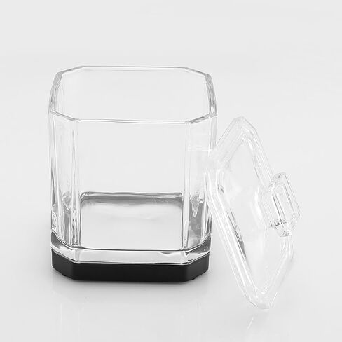 HALSTON H Glass Apothecary Cotton Jar – Elegant Bathroom Vanity Storage Container for Cotton Balls, Swabs & Beauty Essentials – Modern Clear Glass Organizer for Countertops in Saudi Arabia