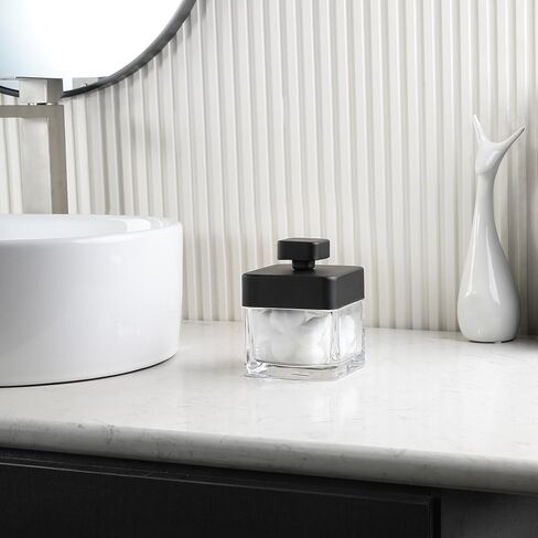 Halston H Glass Apothecary Cotton Jar - حاوية تخزين أنيقة للحمام لكرات القطن والمسحات والجمال الأساسية - منظم زجاجي واضح من أجل كونترتوبس in Kuwait