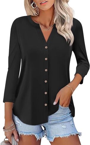 زر Orandesigne Women's Down Terts 3/4 Sleeve V Tops Discal Summer Ladies Tees in Saudi Arabia