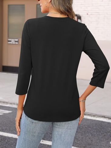 زر Orandesigne Women's Down Terts 3/4 Sleeve V Tops Discal Summer Ladies Tees in Saudi Arabia