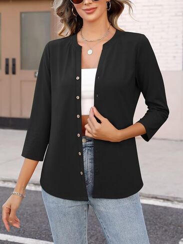 زر Orandesigne Women's Down Terts 3/4 Sleeve V Tops Discal Summer Ladies Tees in Saudi Arabia