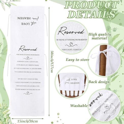 Reserved Memorial Wedding Chair Sign with love from Heaven Cotton Linen Wedding Chair Sign 15 x 50 inch Save a Seat for Someone in Heaven Reserved Seating Decoration(White,Simple) in Saudi Arabia