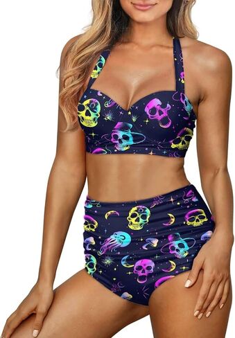 GETELINSENG Novelty Print Women Tummy Control High Waisted Bathing Suits Two-Piece Bikini Set in Saudi Arabia