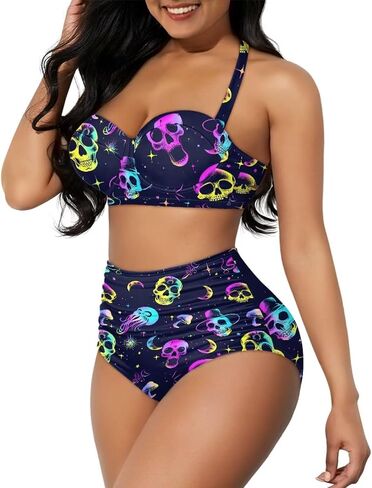 GETELINSENG Novelty Print Women Tummy Control High Waisted Bathing Suits Two-Piece Bikini Set in Saudi Arabia