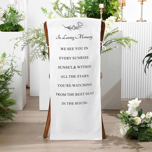 Reserved Memorial Wedding Chair Sign with love from Heaven Cotton Linen Wedding Chair Sign 15 x 50 inch Save a Seat for Someone in Heaven Reserved Seating Decoration(White,Simple) in Saudi Arabia