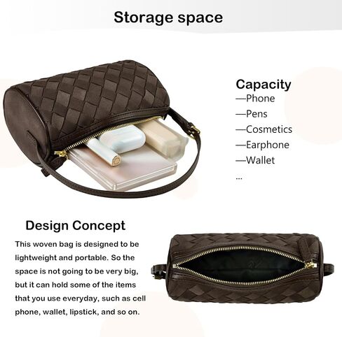 Mini Woven Bag, Leather Woven Handbag with Adjustable Strap, Small Purses for Women, Top-handle Bags, Mini Evening Bag in Kuwait