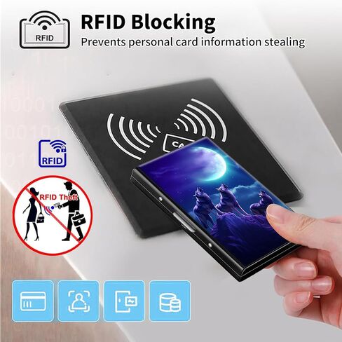 Metal Wallet,Credit Card Holder for Women Men,RFID Blocking Card Holder Wallet Mini Slim Aluminum Wallet ID Case Hard Card Case Business Card Holder Case,Blue Wolf Moon in Saudi Arabia