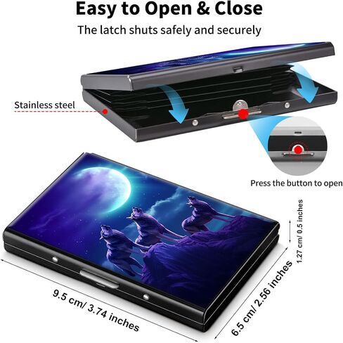 Metal Wallet,Credit Card Holder for Women Men,RFID Blocking Card Holder Wallet Mini Slim Aluminum Wallet ID Case Hard Card Case Business Card Holder Case,Blue Wolf Moon in Saudi Arabia