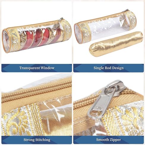 Set of 4 Transparent PVC Single Rod Bangle Storage Pouch | Bangle Box Organizer for Women | Golden in Saudi Arabia