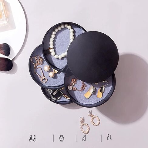 Jewelry Organizer Small Jewelry Storage Box 4-Layer Rotating Travel Jewelry Tray Holder for Women Bracelets Rings Bracelets Earrings (Black) in Saudi Arabia