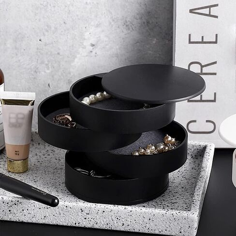 Jewelry Organizer Small Jewelry Storage Box 4-Layer Rotating Travel Jewelry Tray Holder for Women Bracelets Rings Bracelets Earrings (Black) in Saudi Arabia