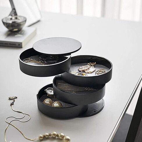 Jewelry Organizer Small Jewelry Storage Box 4-Layer Rotating Travel Jewelry Tray Holder for Women Bracelets Rings Bracelets Earrings (Black) in Saudi Arabia