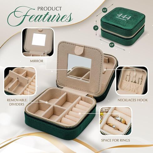 Travel Jewelry Case Organizer with Velvet Angel Number 444, Mirror & Message Card | Compact Jewelry Box Gift for Girlfriends, Women, Teens, Girls | Jewelry Lovers | Portable Jewelry Storage for Travel in Saudi Arabia