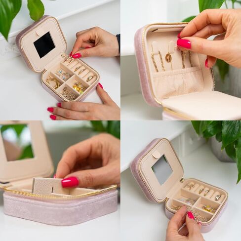 Travel Jewelry Case Organizer with Velvet Angel Number 444, Mirror & Message Card | Compact Jewelry Box Gift for Girlfriends, Women, Teens, Girls | Jewelry Lovers | Portable Jewelry Storage for Travel in Saudi Arabia