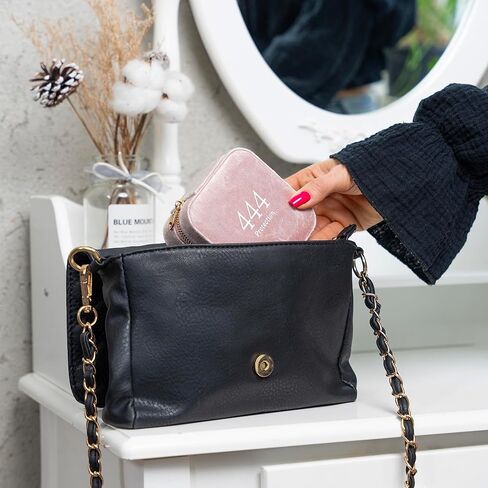 Travel Jewelry Case Organizer with Velvet Angel Number 444, Mirror & Message Card | Compact Jewelry Box Gift for Girlfriends, Women, Teens, Girls | Jewelry Lovers | Portable Jewelry Storage for Travel in Saudi Arabia