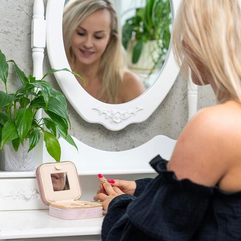 Travel Jewelry Case Organizer with Velvet Angel Number 444, Mirror & Message Card | Compact Jewelry Box Gift for Girlfriends, Women, Teens, Girls | Jewelry Lovers | Portable Jewelry Storage for Travel in Saudi Arabia