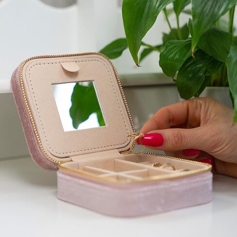 Travel Jewelry Case Organizer with Velvet Angel Number 444, Mirror & Message Card | Compact Jewelry Box Gift for Girlfriends, Women, Teens, Girls | Jewelry Lovers | Portable Jewelry Storage for Travel in Saudi Arabia