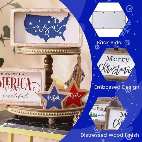 Rustic America the Beautiful Wooden Sign, Patriotic 4th of July Decorations for Home, Fourth of July Table Decorations for Table Shelf Mantel, July 4th Decor for Indoor in Kuwait